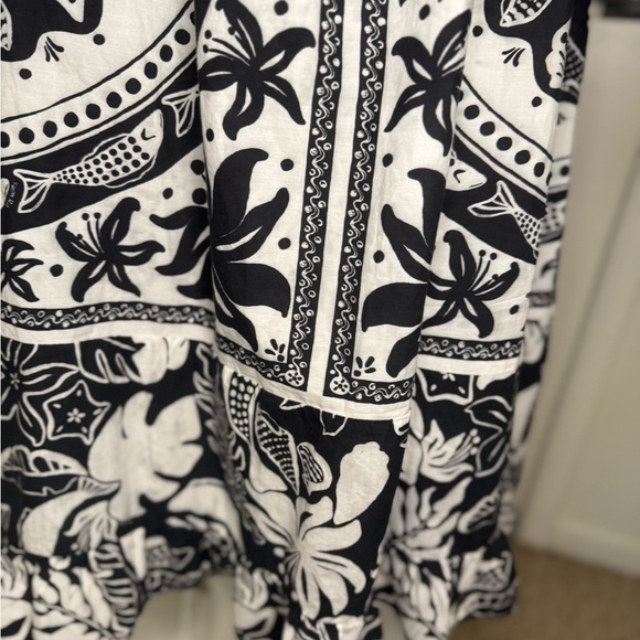 FARM RIO Black/White POPLIN BEADED TROPICAL CELESTIAL SUNS MIDI DRESS M - Picture 7 of 12
